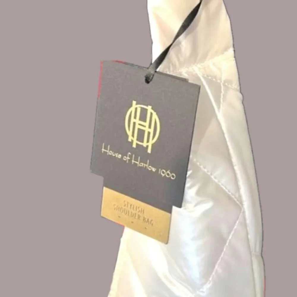 HOUSE OF HARLOW 1960 WHITE/ PEARL QUILTED PUFFER HOBO SET - NWT - Picture 6 of 7